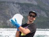Salar netted ice chunks which were put in the cooler on the top of the yacht