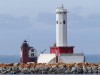 Harbor marker and Round Island lighthouse